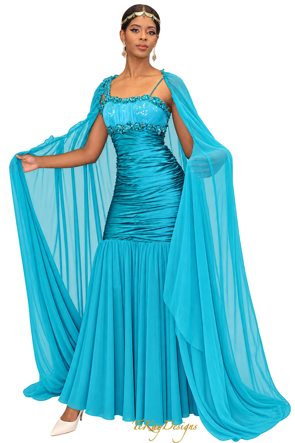 Ruched Satin & Chiffon Mermaid Gown