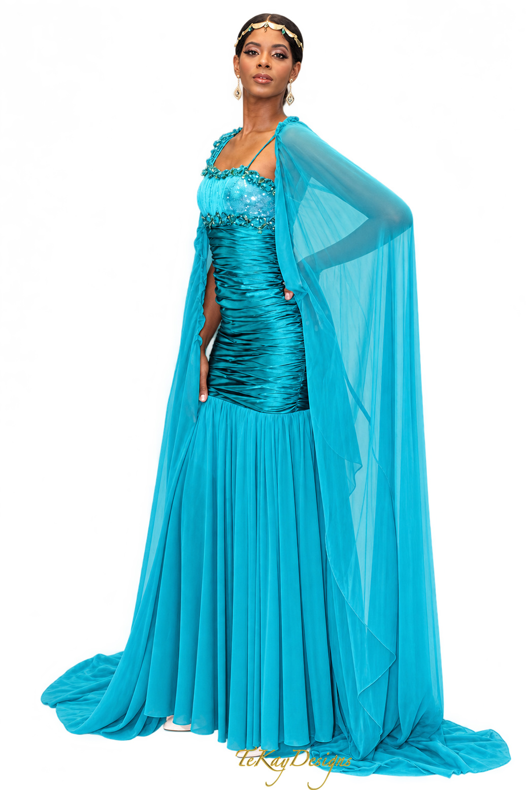 Ruched Satin & Chiffon Mermaid Gown