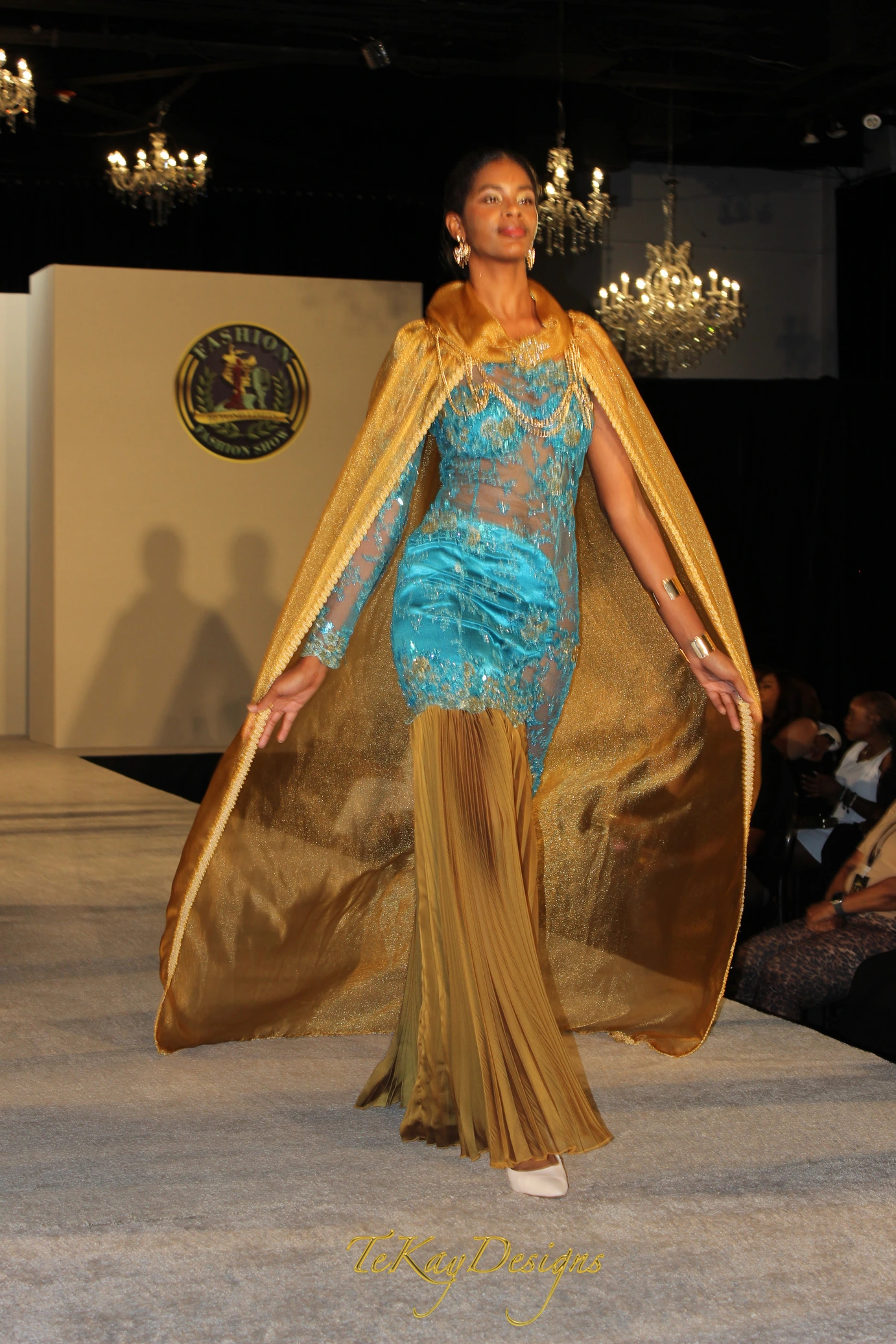 Turquoise & Gold Embroidered Mermaid Gown