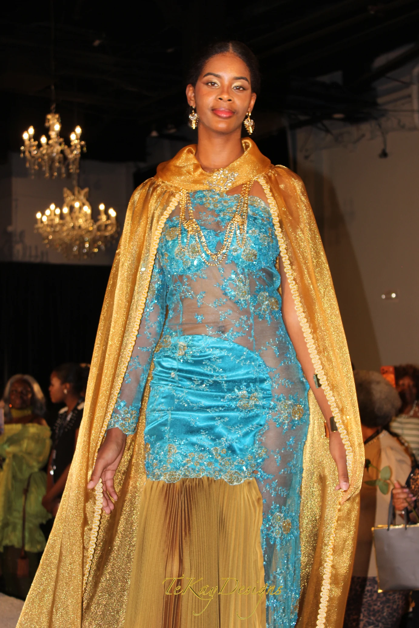 Turquoise & Gold Embroidered Mermaid Gown